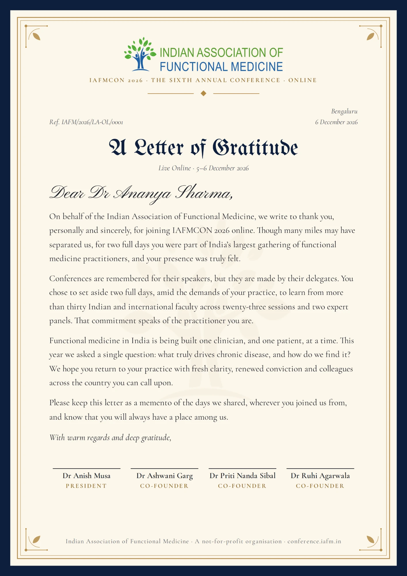 Sample Letter of Gratitude